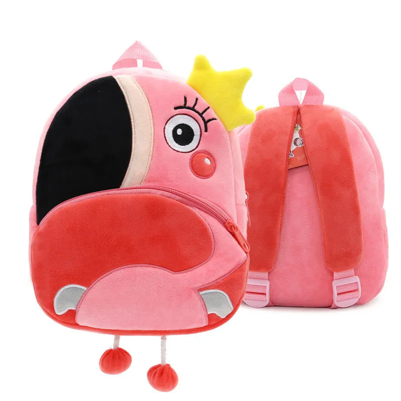 Children's plush backpack in animal design with dimensions 26cm high by 24cm wide