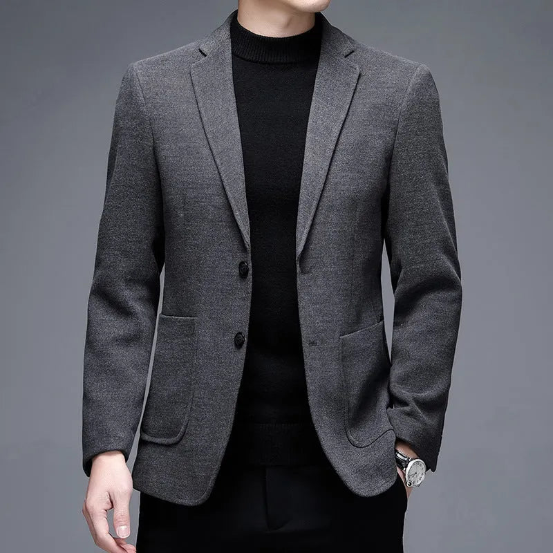 Men's solid colour loose fit casual winter jacket on a hanger, shown in grey.