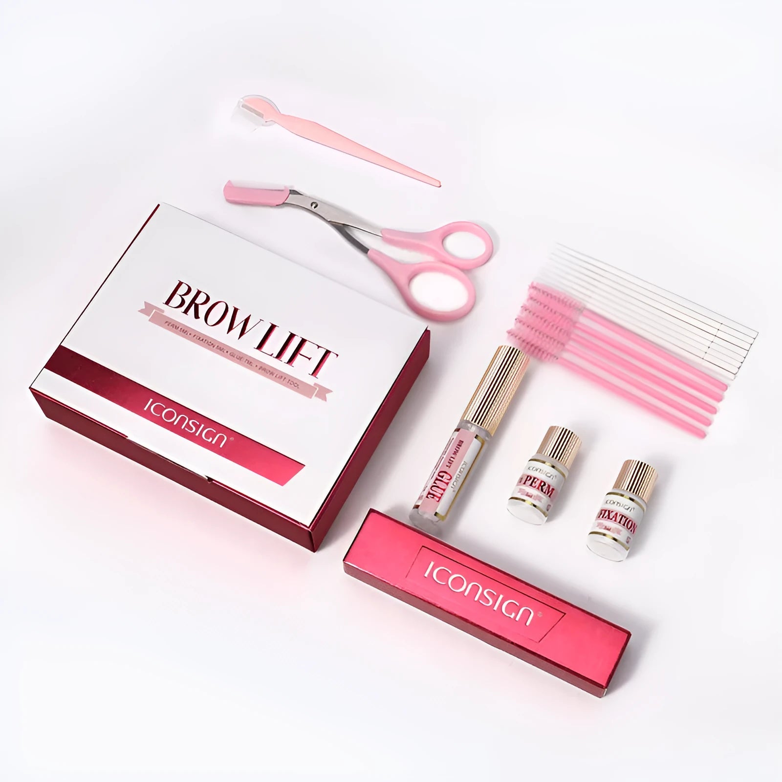 Pink Eyebrow Quick Ironing solution kit for eyebrow lamination and perm treatments.