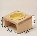 Beech wood raised pet bowl rack with ceramic polka dot bowl in beige, black, or colour
