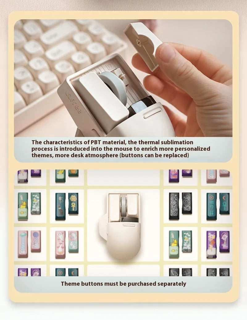 Tofu coloured three-mode wireless mouse with ergonomic shape and seven buttons