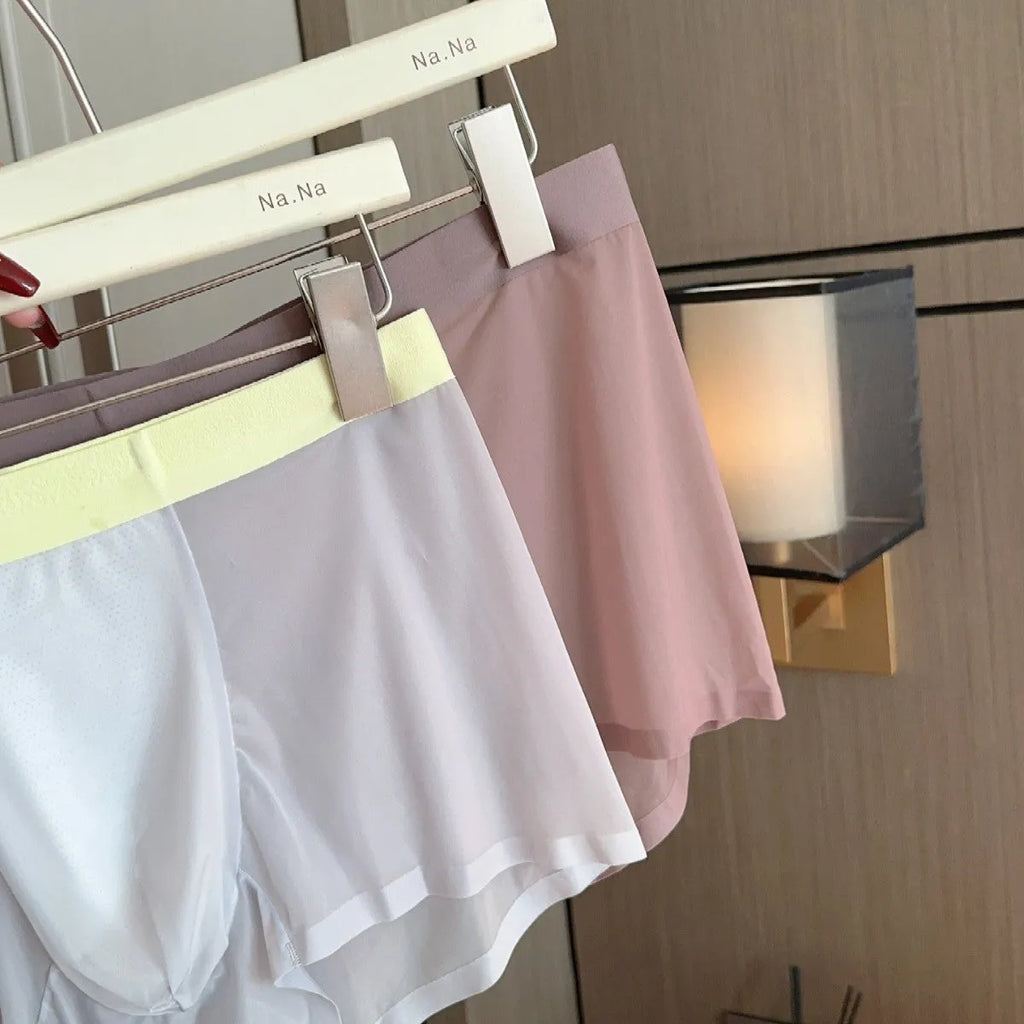 Ultra-thin nude colour men's boxer shorts with seamless design and honeycomb crotch detail.