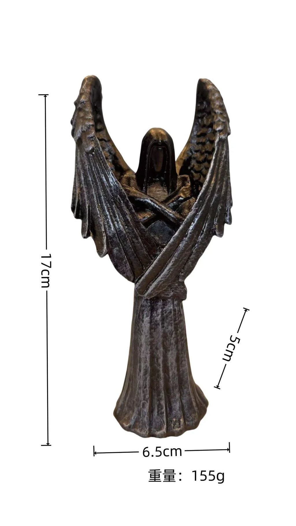 Dark angel resin craft ornament figurine measuring 17cm tall on display.
