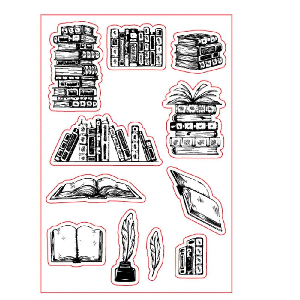 Transparent silicone stamp with a raised white seal pattern, measuring 11 by 16 centimetres.