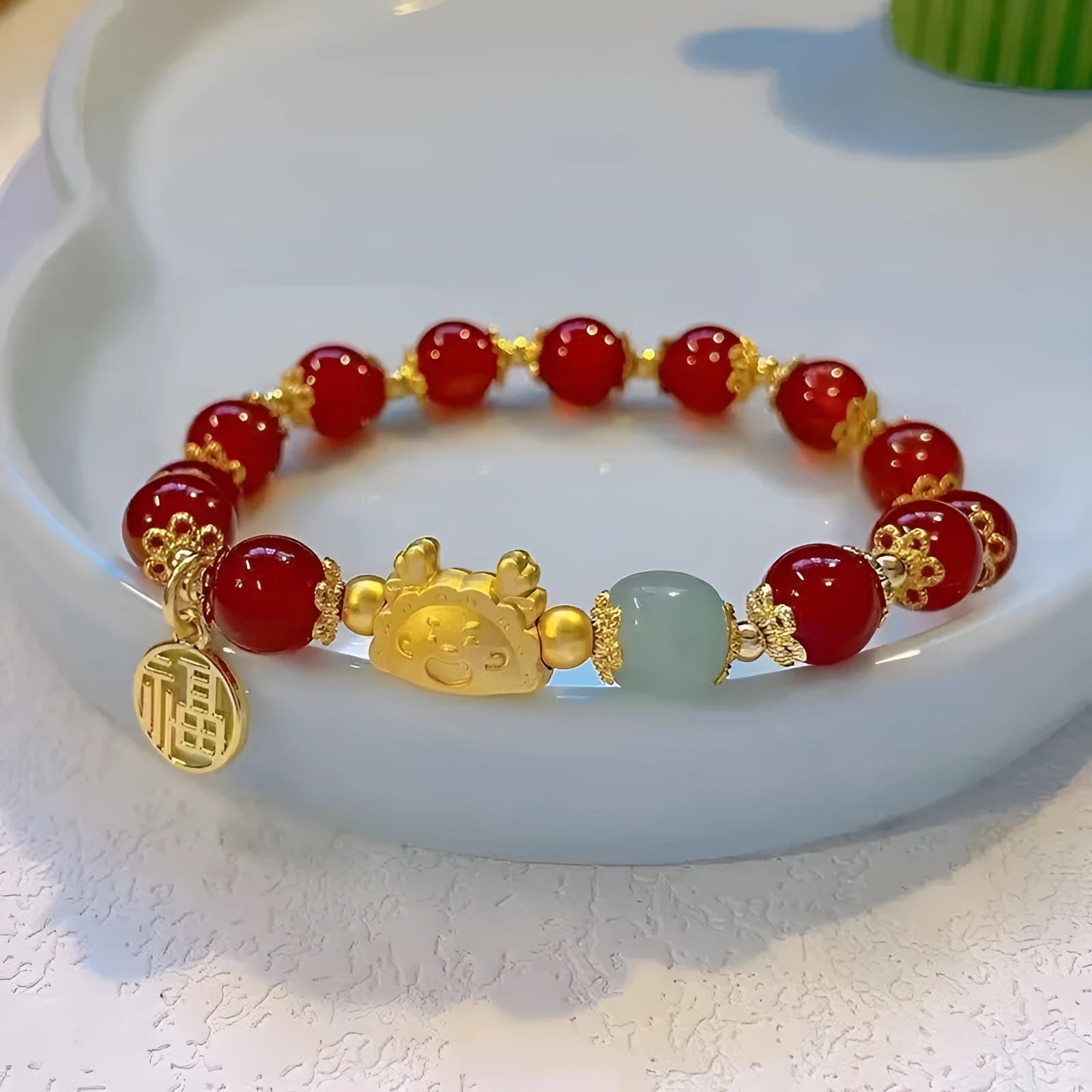 Glass and coloured glaze floral ice crack glazed bracelet with animal zodiac modelling for women