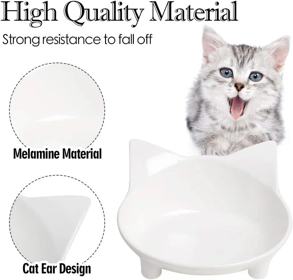 Shallow black melamine cat food bowl with anti-skid rubber base on wooden floor