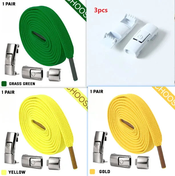 Press lock elastic no-tie shoelaces with widened 8mm flat profile in assorted colours
