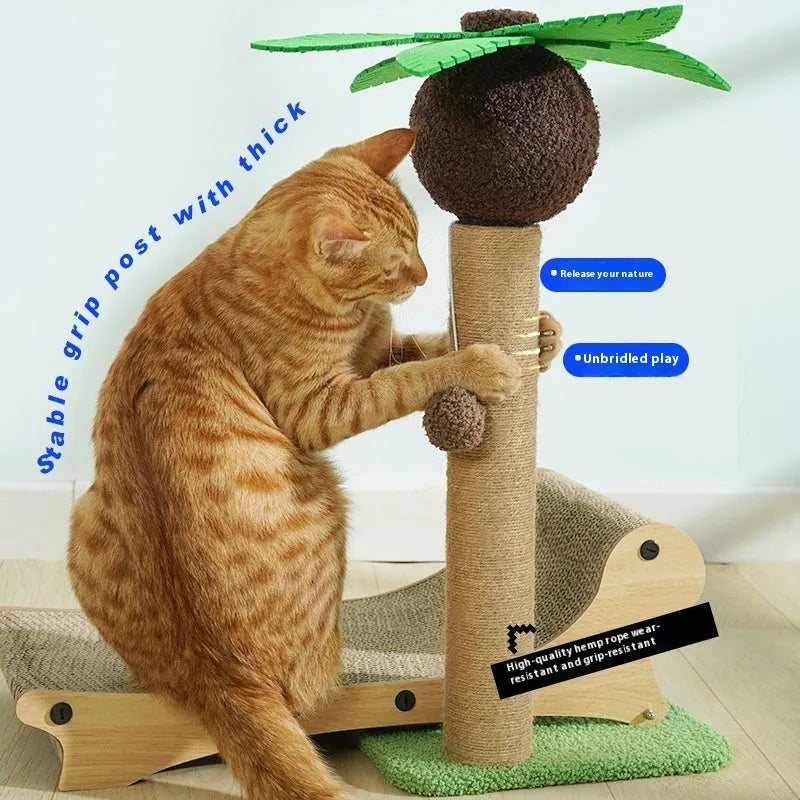 Wooden beach chair style cat nest with integrated scratch board for cats