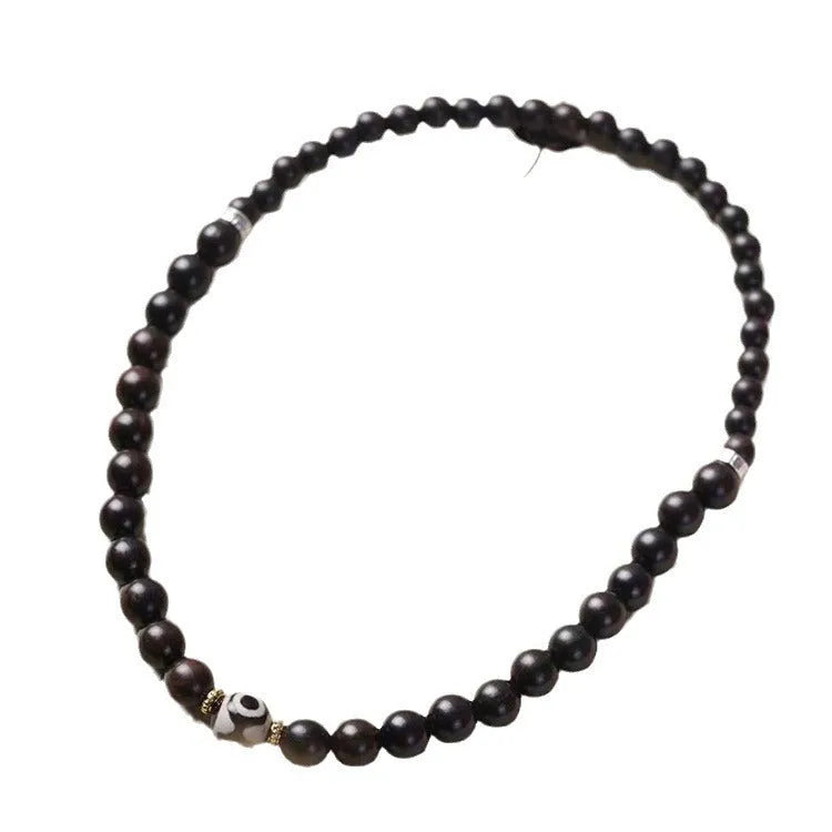 Ebony wooden Tibetan beads bracelet with two circles in 8mm unisex design
