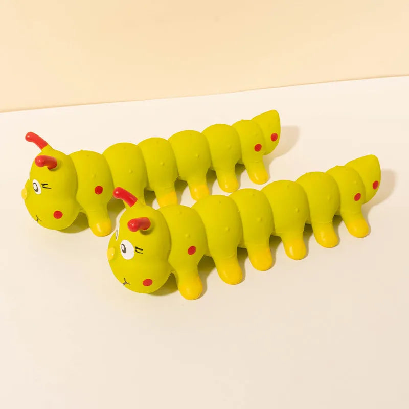 Yellow caterpillar dog squeaky toy measuring 25.5cm long for small medium dogs