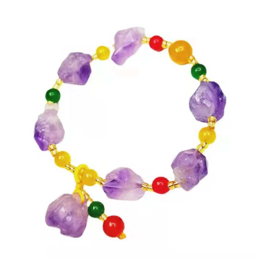 Natural shaped amethyst bracelet with fu character decoration for women's jewellery and gifting.