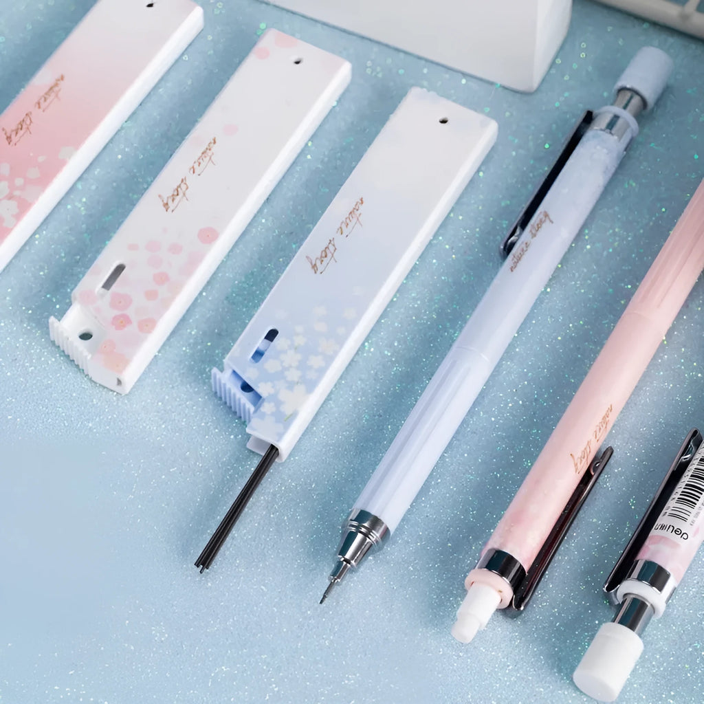 Sakura cartoon design 0.5mm automatic pencil set with three pencils and HB lead refills