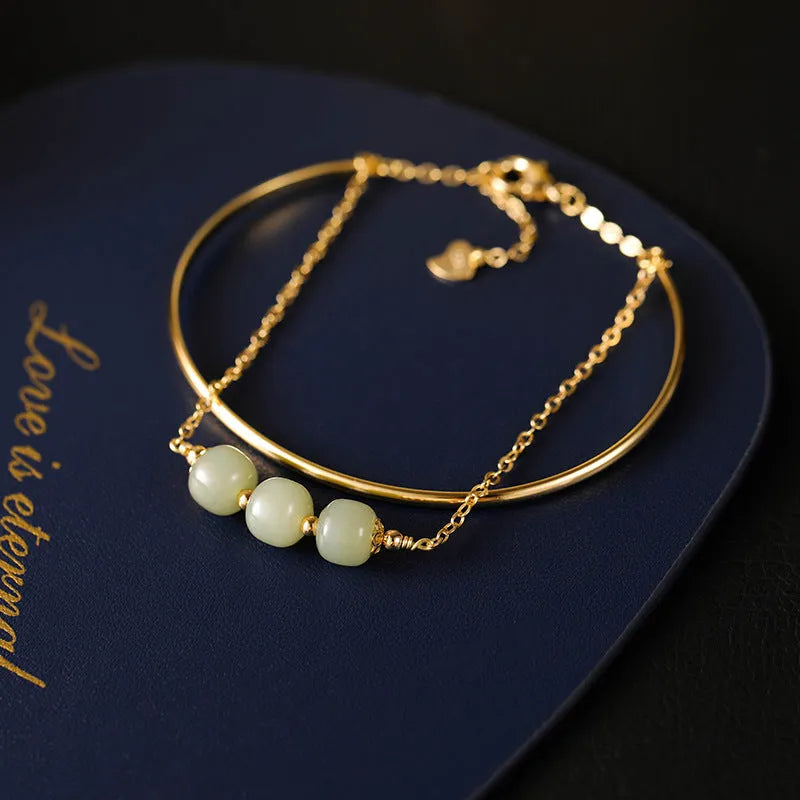 Hetian jade lucky beads bracelet with gold inlay in three bead versions