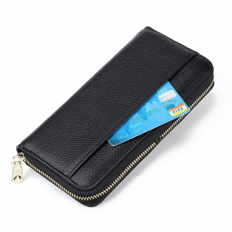 Genuine leather long wallet for women in six colours with card slots