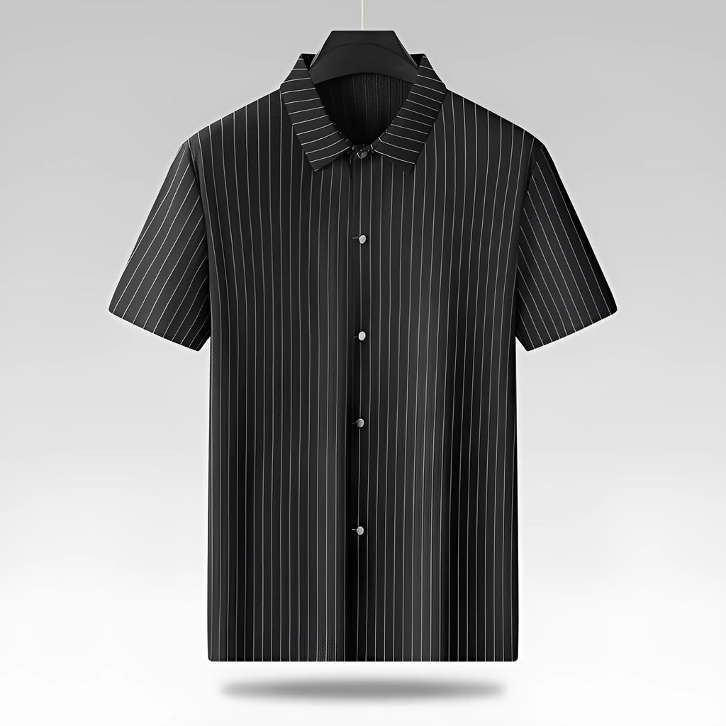 Men's plus size square collar striped ice silk casual shirt in loose fit