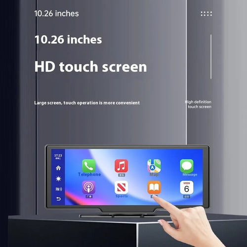 10-inch car smart screen with Apple CarPlay and driving recorder functions displayed in vehicle dashboard