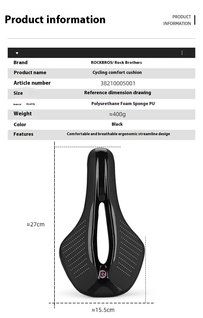 Black and pink PU foam bicycle seat cushion for M size mountain bike saddles.
