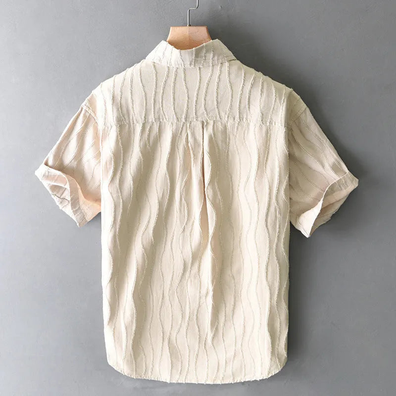 Men's pure cotton casual shirt in apricot colour with short sleeves and loose fit