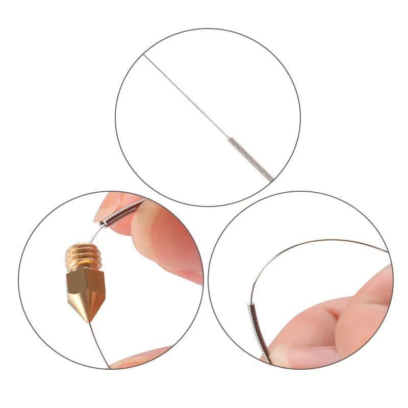 Pack of ten steel cleaning needles for Mk8 and E3D 3D printer nozzles