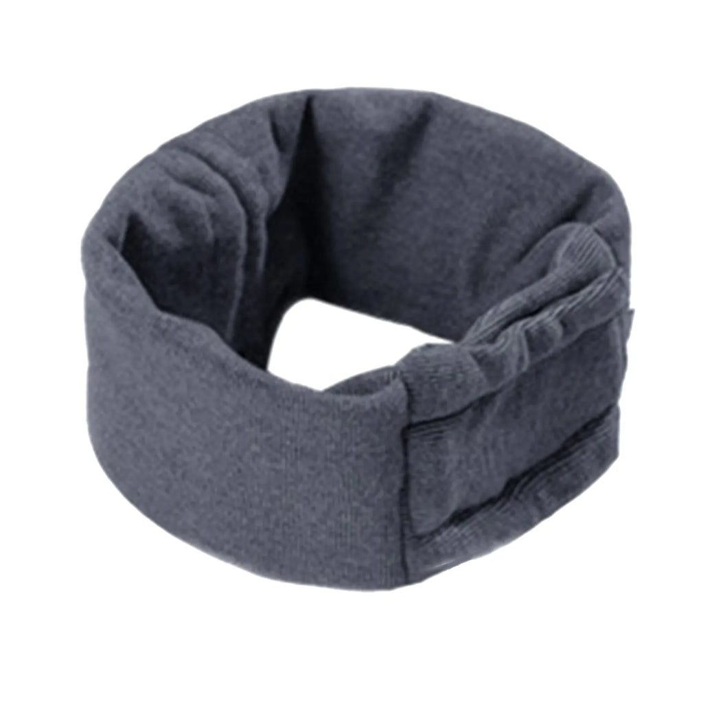 Black dog calming hoodie with ear covers on a pet, showing its multi-purpose use as a head warp and scarf.