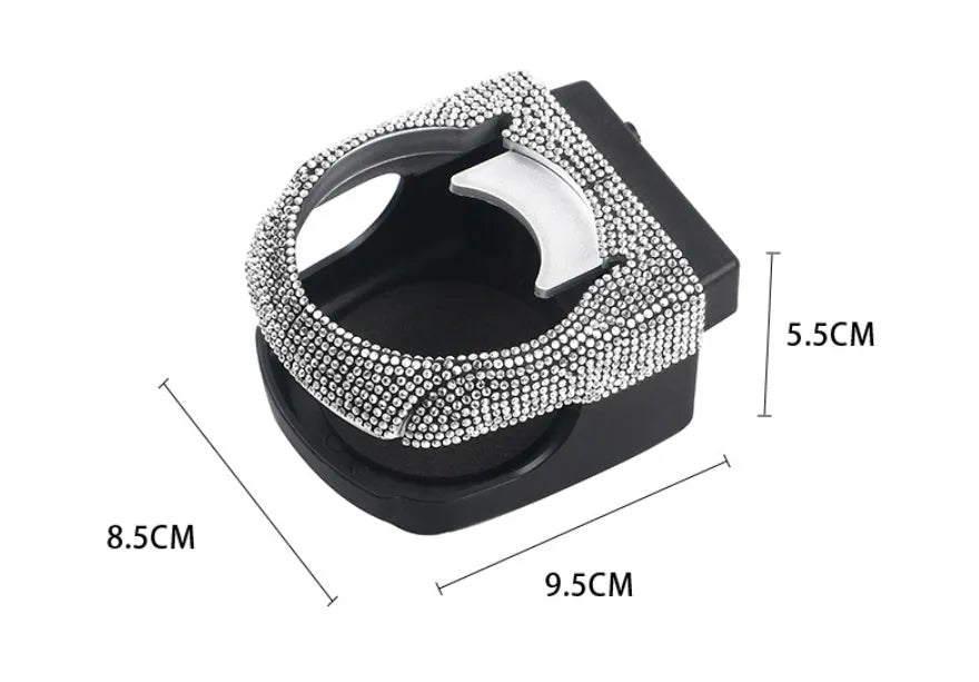 Car interior water cup bracket with ashtray and rhinestone decoration mounted on air vent
