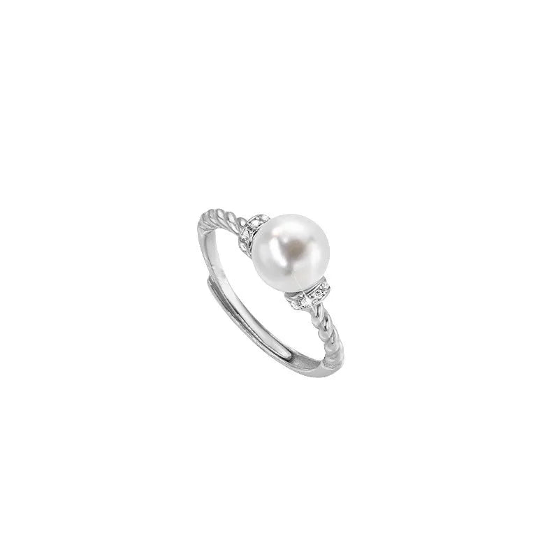 Copper geometric ring with antique twist design and pearl inlay in gold silver colour options