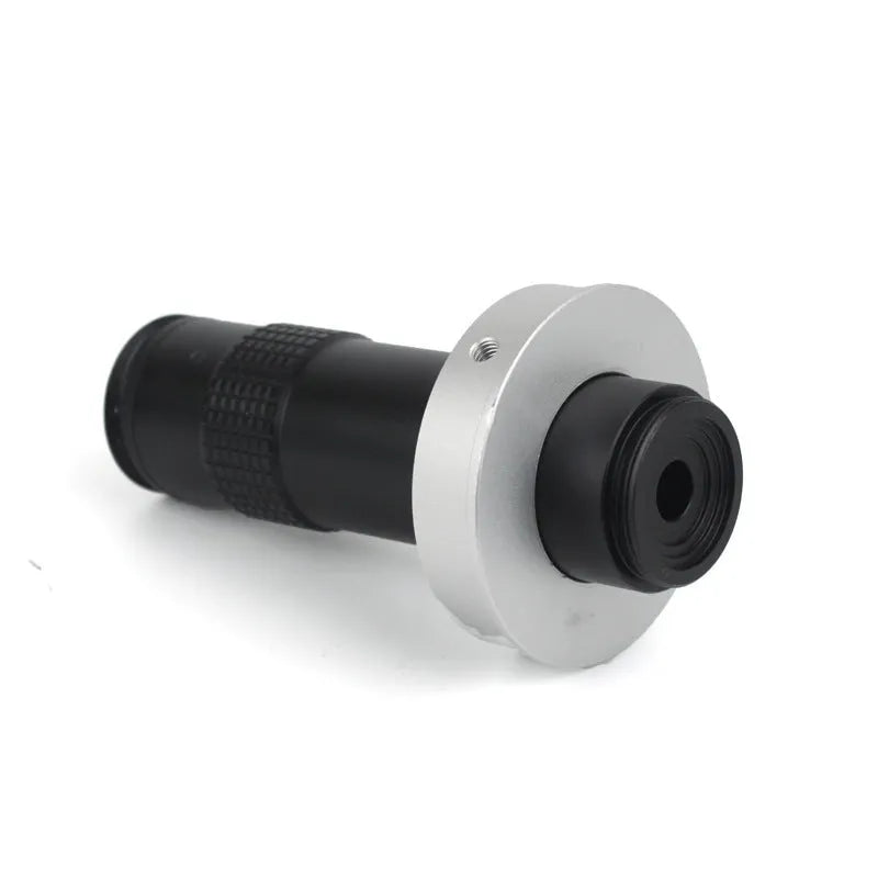Black industrial camera microscope lens with 0.1-1.3X magnification and 130× digital enlargement