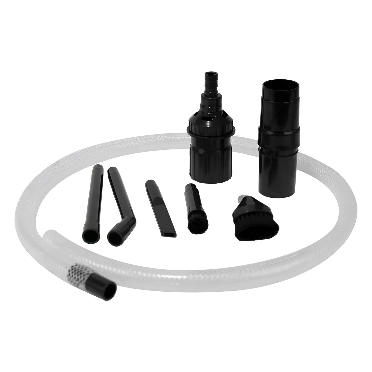 Eight different vacuum cleaner suction head attachments laid out showing various designs for specialised cleaning