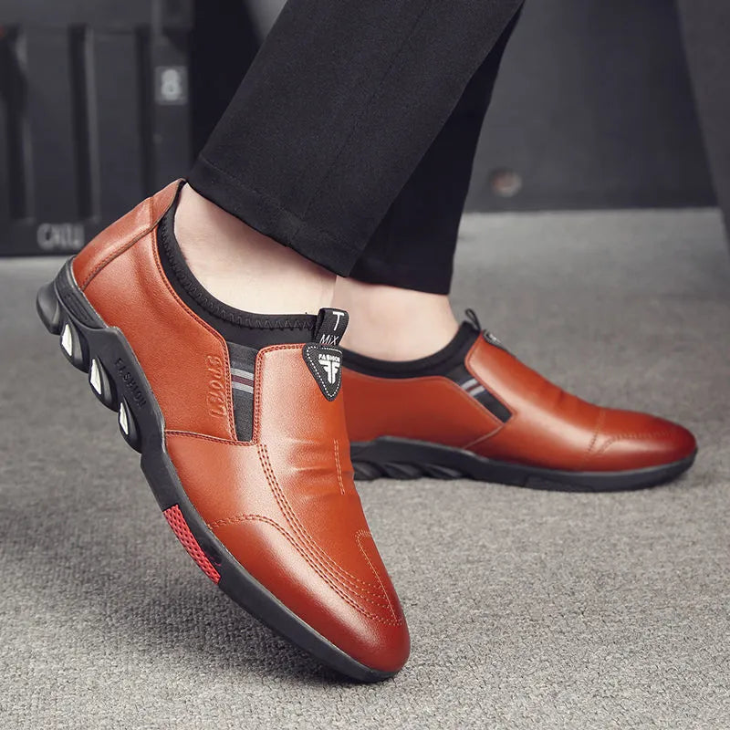 Men's black and brown business leather shoes with lace styles and flat heel