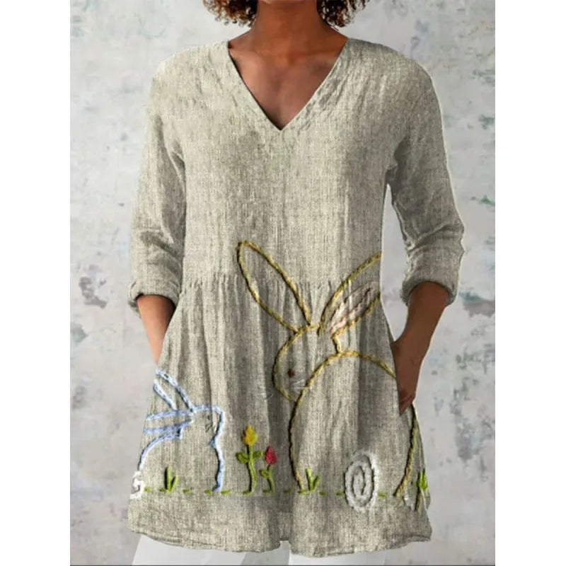 Women's printed wave loose dress with colourful floral pattern and wide waist design
