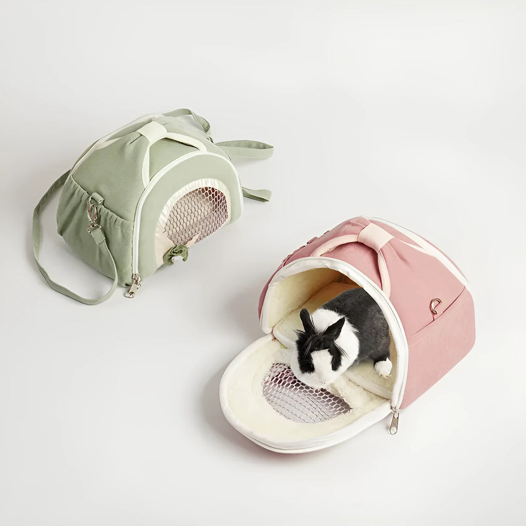 Hamster crossbody handbag with outer strap, breathable mesh, elastic fabric, Bejirog, in matcha green or pink.