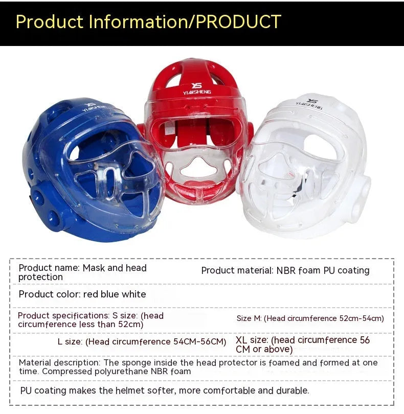 Karate helmet protective headgear for boxing training in blue, red or white colour options