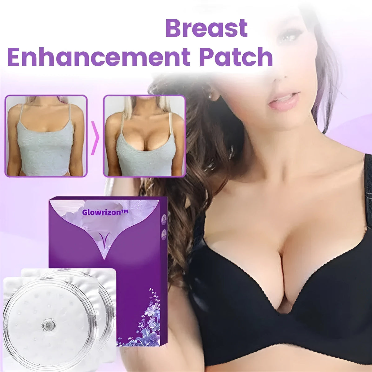 Breast enhancement mask with adhesive chest patches for bust firming and lifting