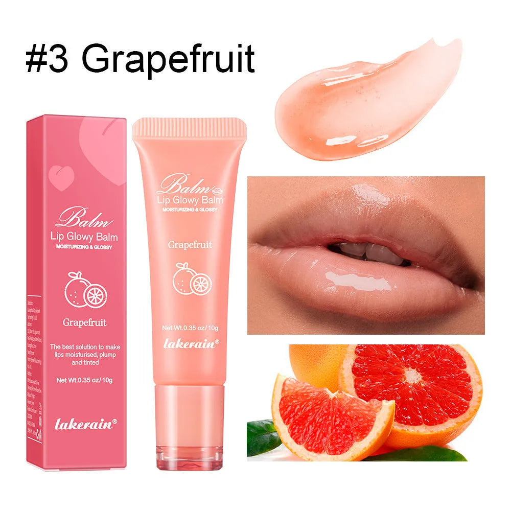 Women's lip gloss in choice of berry, grape, grapefruit, or yellow peach flavour.