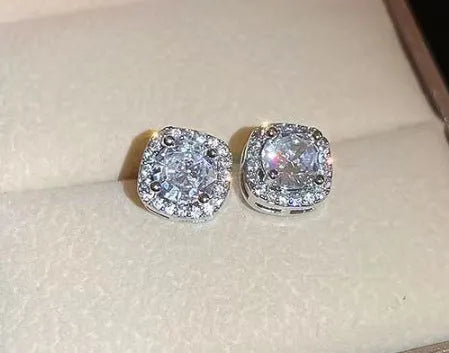 Square diamond geometric earrings in silver and gold colour options with quadrilateral design elements