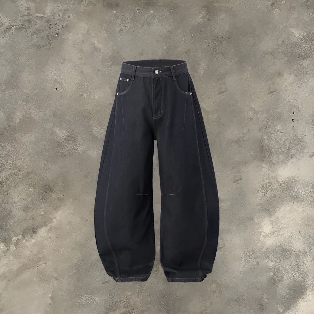 Men's wide leg denim trousers in original cow colour with mid waist design
