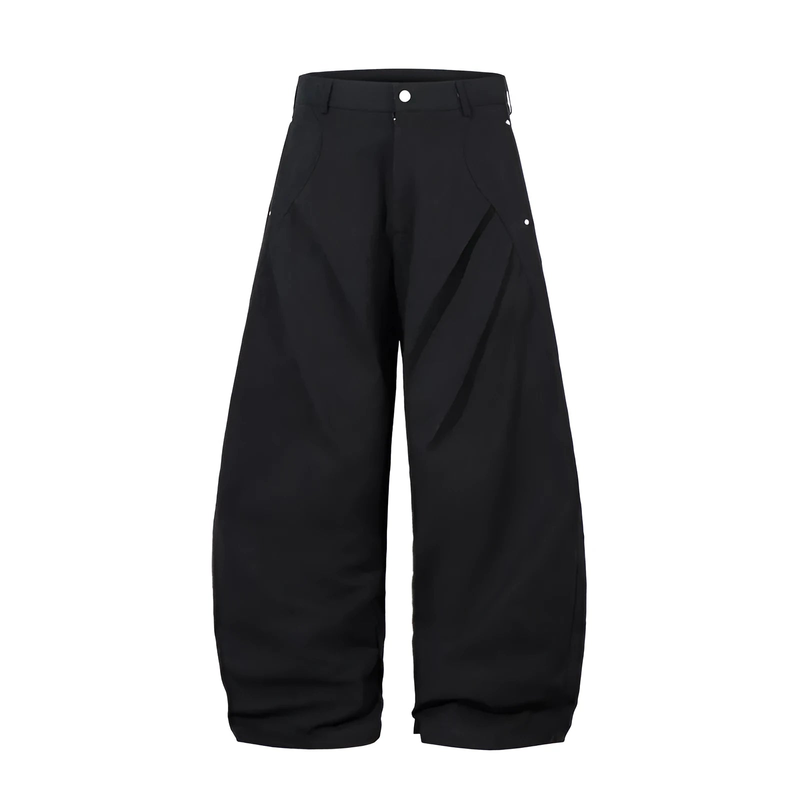 Men's black pleated casual trousers with a loose wide-leg fit and elasticated mid-waist.