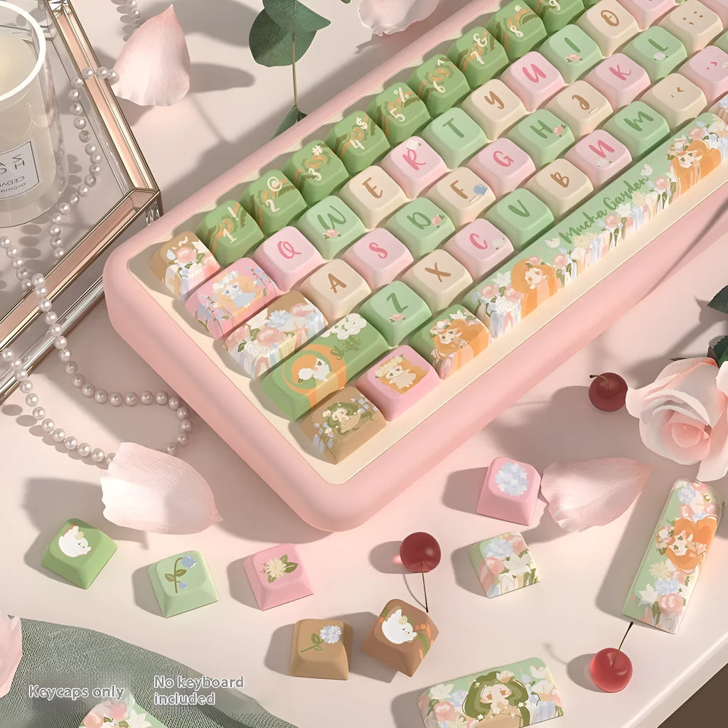 Mu Xia Garden custom dye sublimation keycap set for mechanical keyboards in summer garden colours.