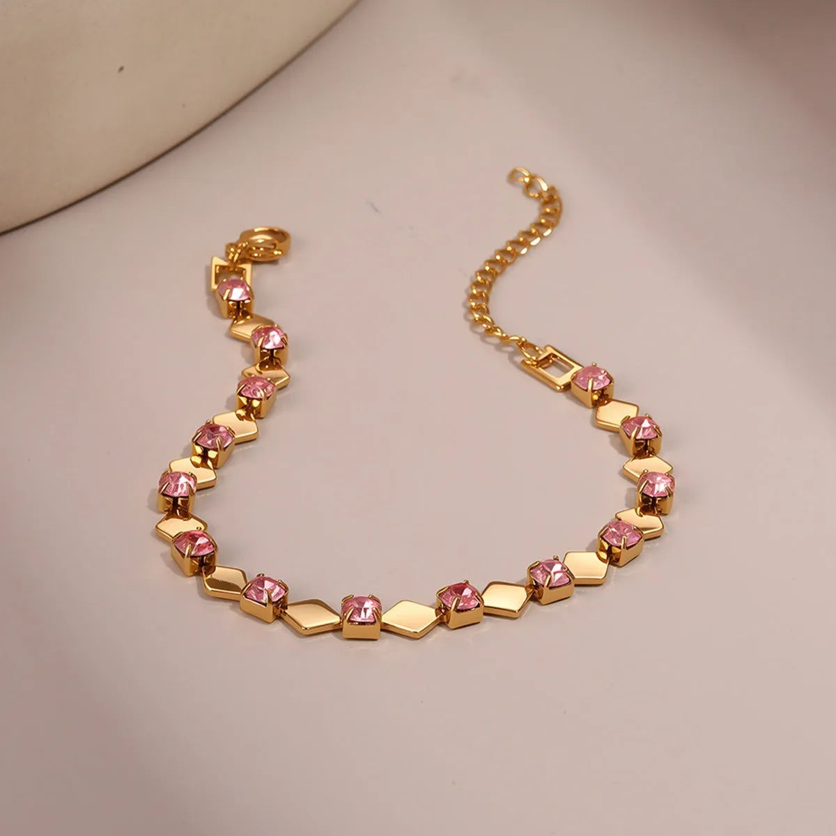 Stainless steel geometric bracelet with zircon accents and 18K electroplated finish, women's fashion jewellery