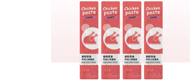 Multi-flavour cat strip snacks for kittens in 10-piece pack with four flavour options