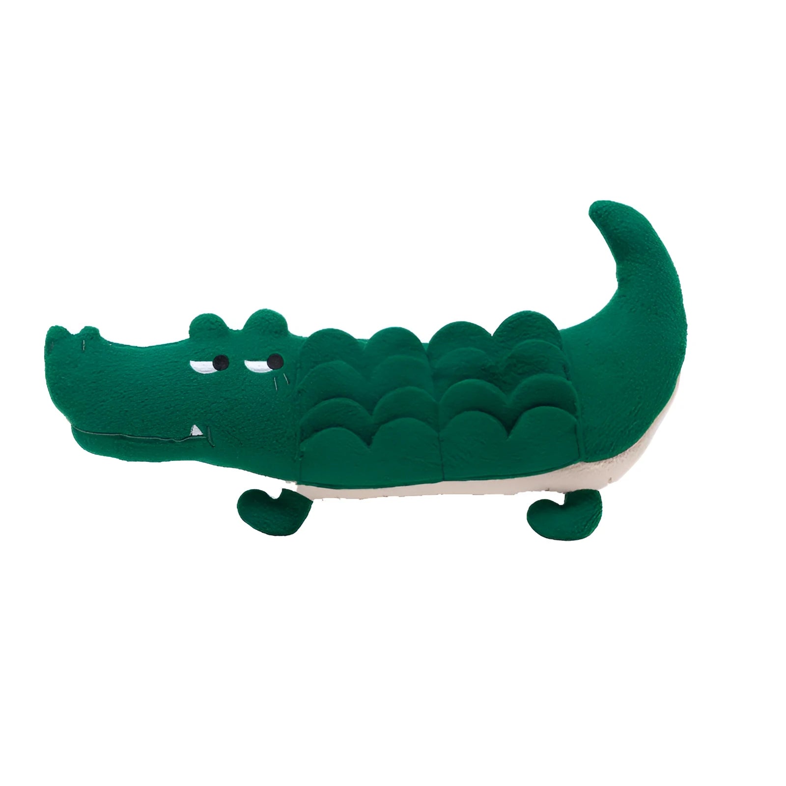 Green cotton plush dog toy measuring 35cm long by 18cm wide