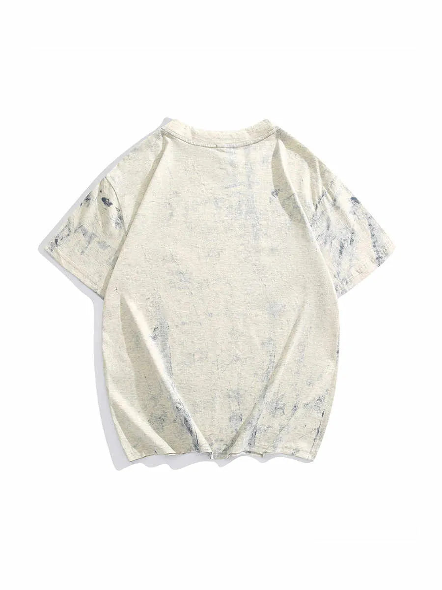 Grey tie dye printed loose fit t-shirt with half sleeves and round neck collar