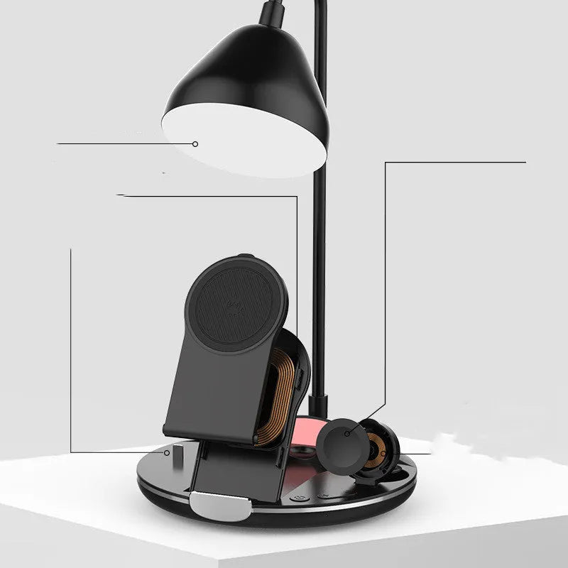 Black and white magnetic folding wireless charger showing folded and unfolded positions
