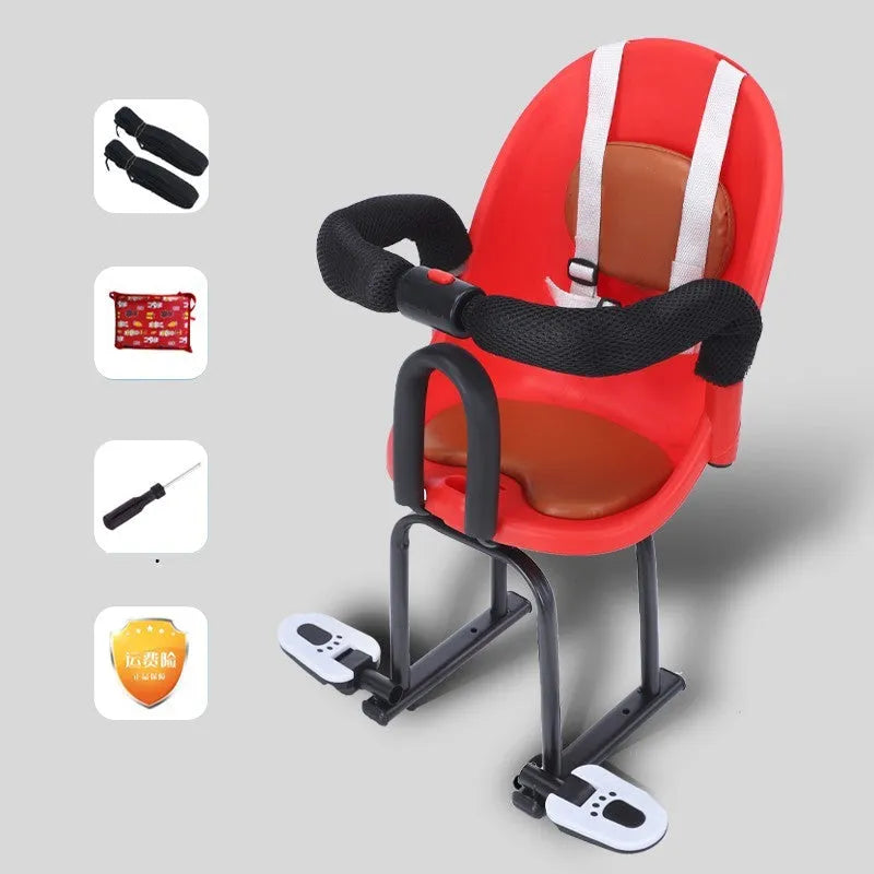 Front baby safety seat attachment for battery scooters with high carbon steel frame