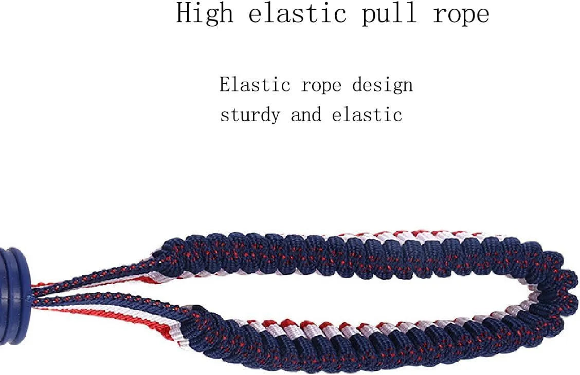 Blue dog toy with a textured rubber ball attached to a rope for tug-of-war and chewing