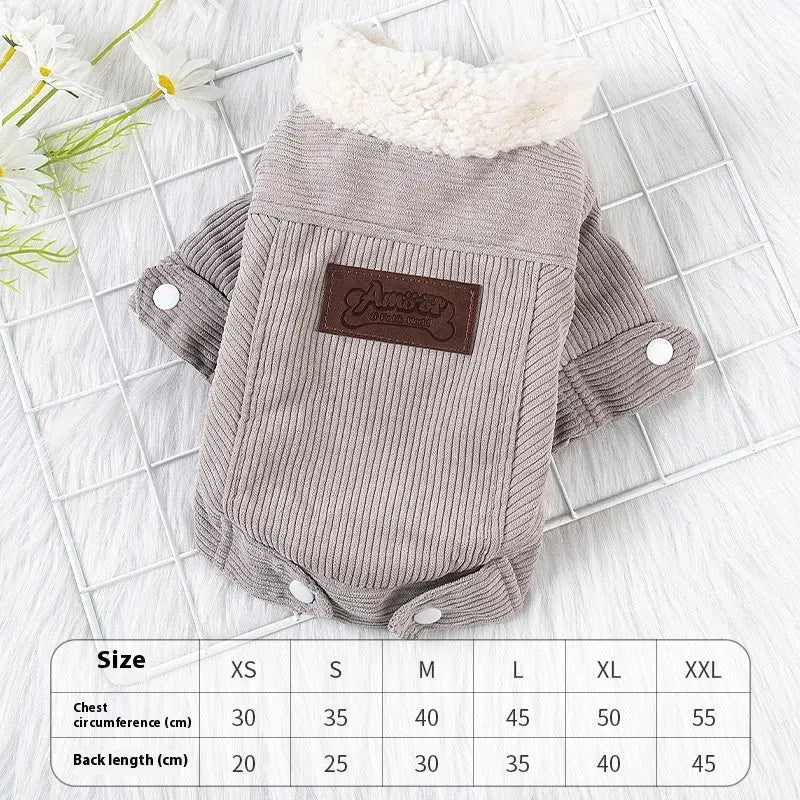 Lambswool grey dog fleece vest with wool lining for autumn and winter pet warmth