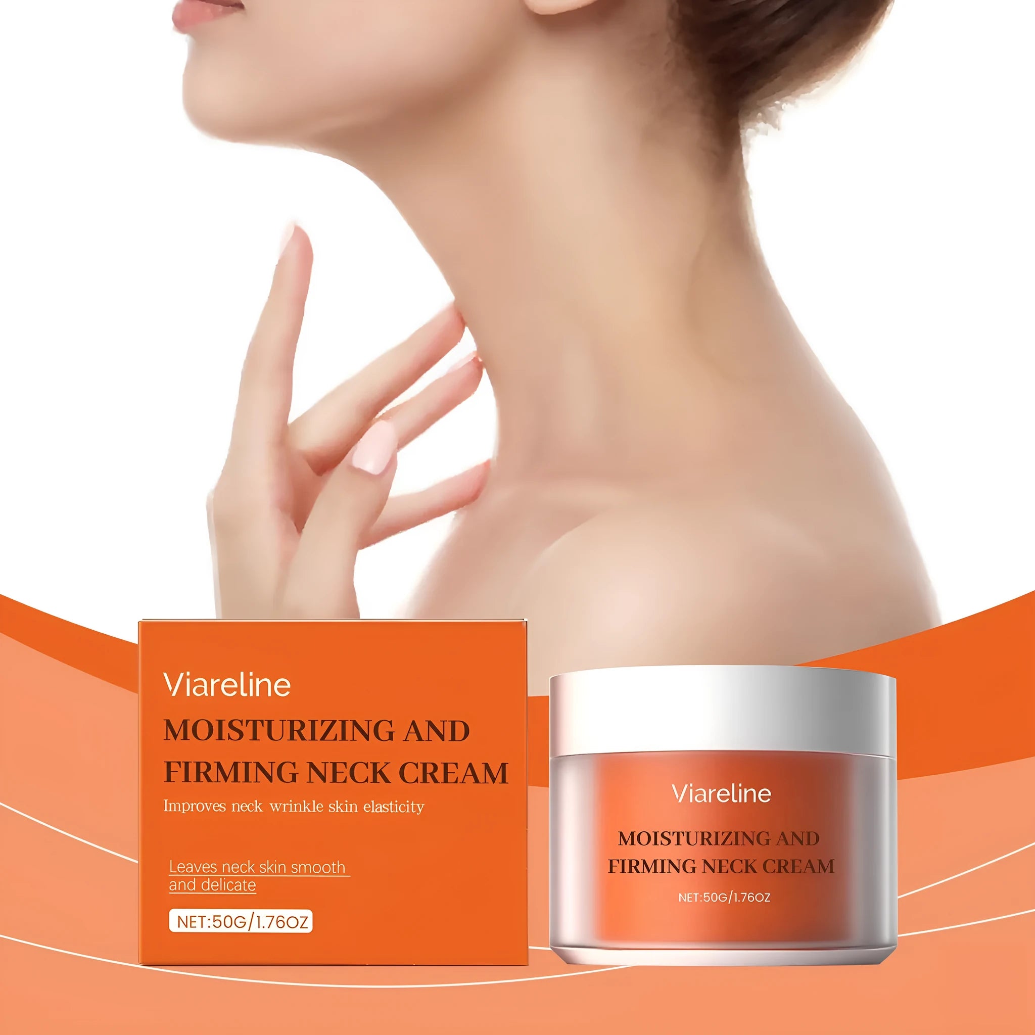 50g daily neck moisturising cream in compact 6.3cm square packaging for décolletage skin care