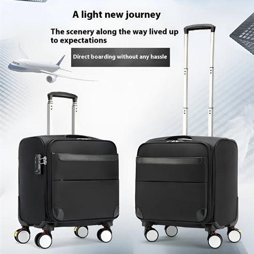 Black 18 inch Oxford cloth business suitcase with universal wheels and retractable handle