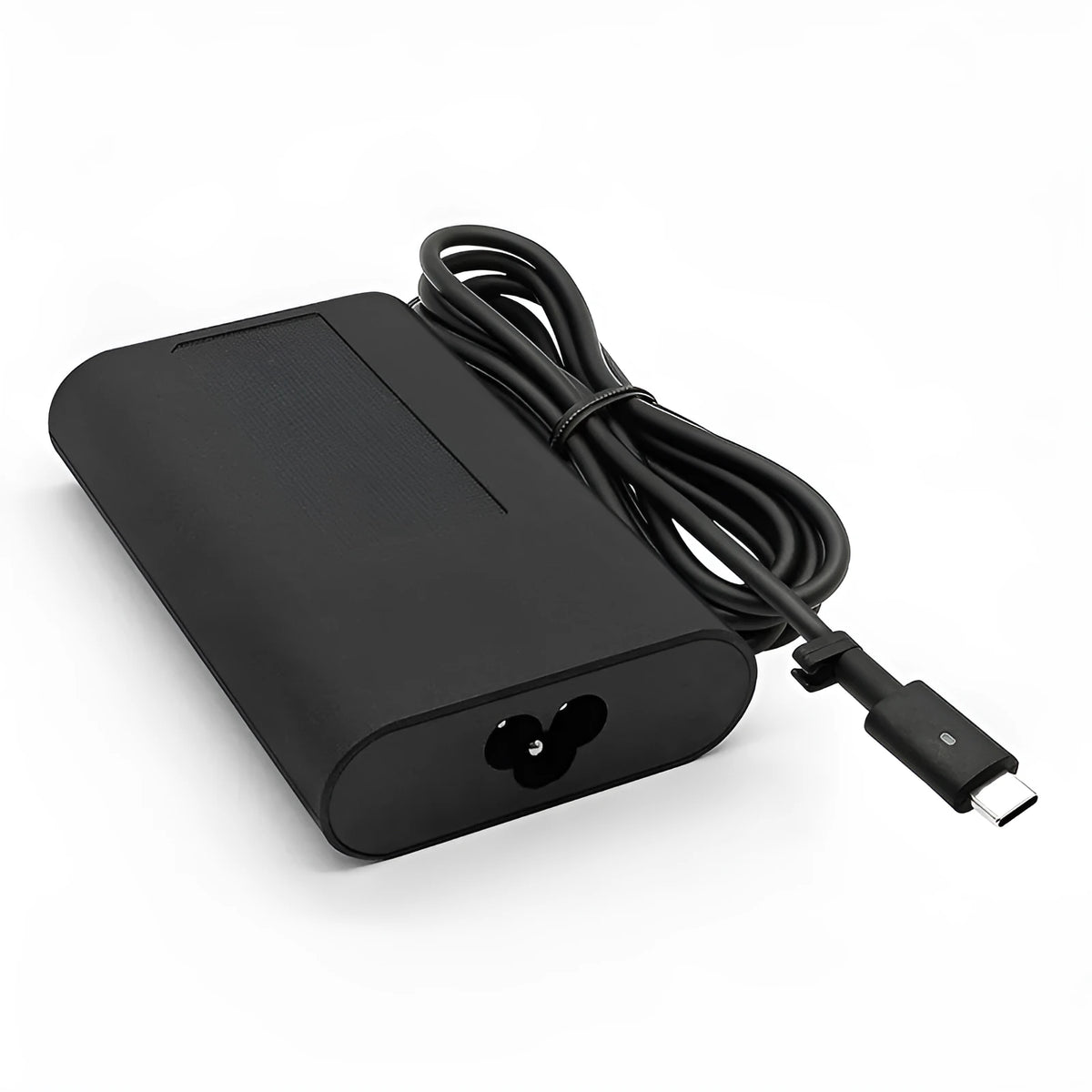 Black oval 65W laptop Type-C charger with six interchangeable international power cords