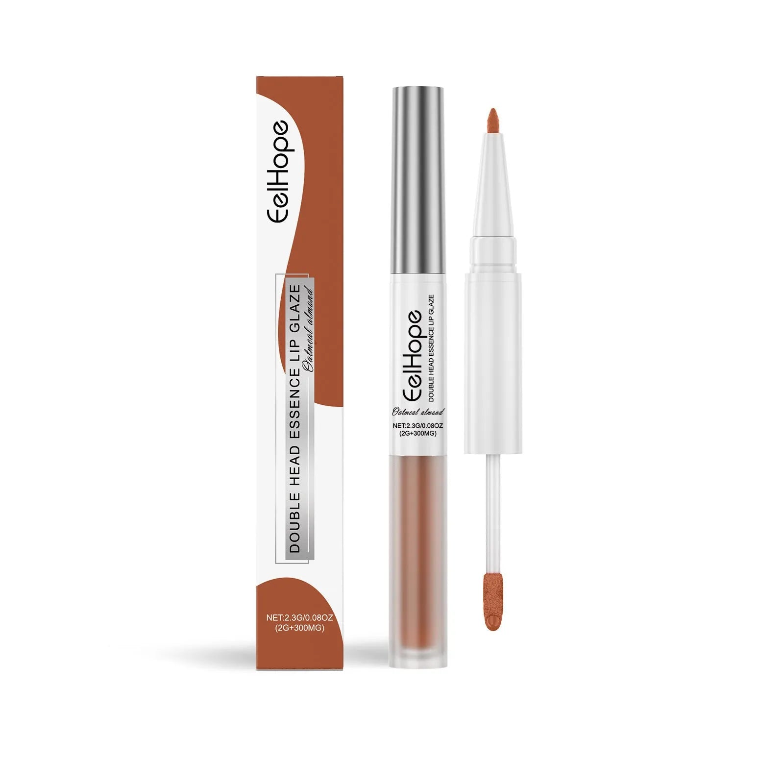 Double-headed lip liner and lip lacquer makeup pencil showing two colour tips
